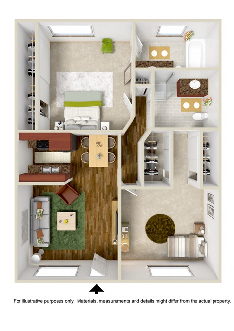 Floor plan for 2 beds, 2 baths, 1100 sqft
